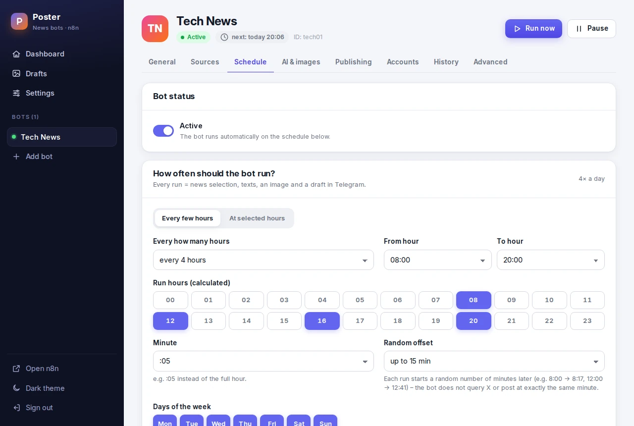 Bot schedule settings