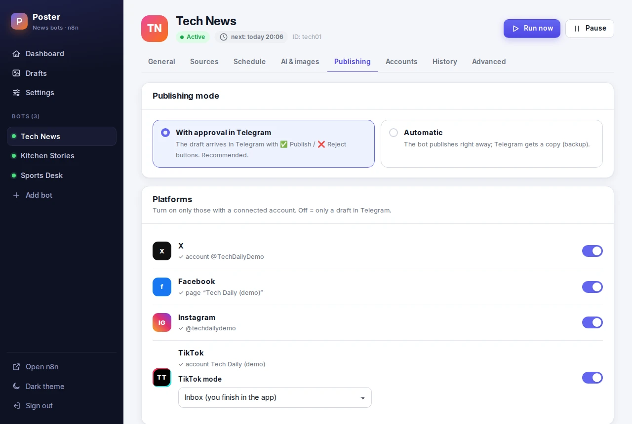 Publishing to X, Facebook, Instagram and TikTok