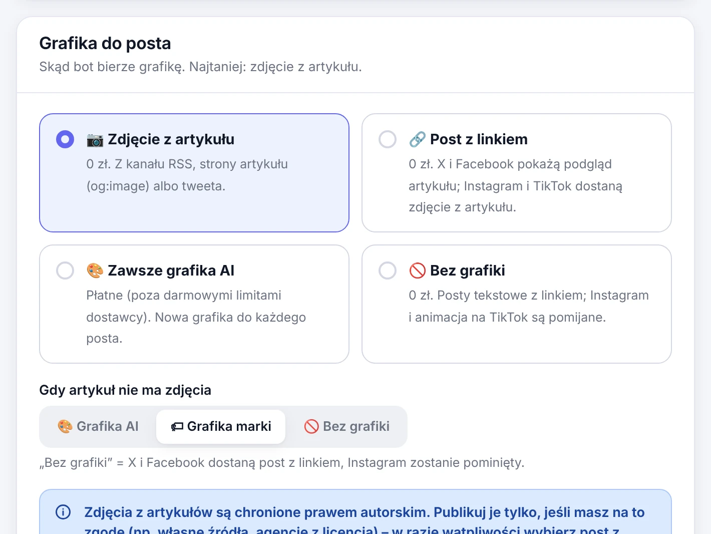 Grafika do posta: zdjęcie z artykułu, grafika AI albo grafika marki