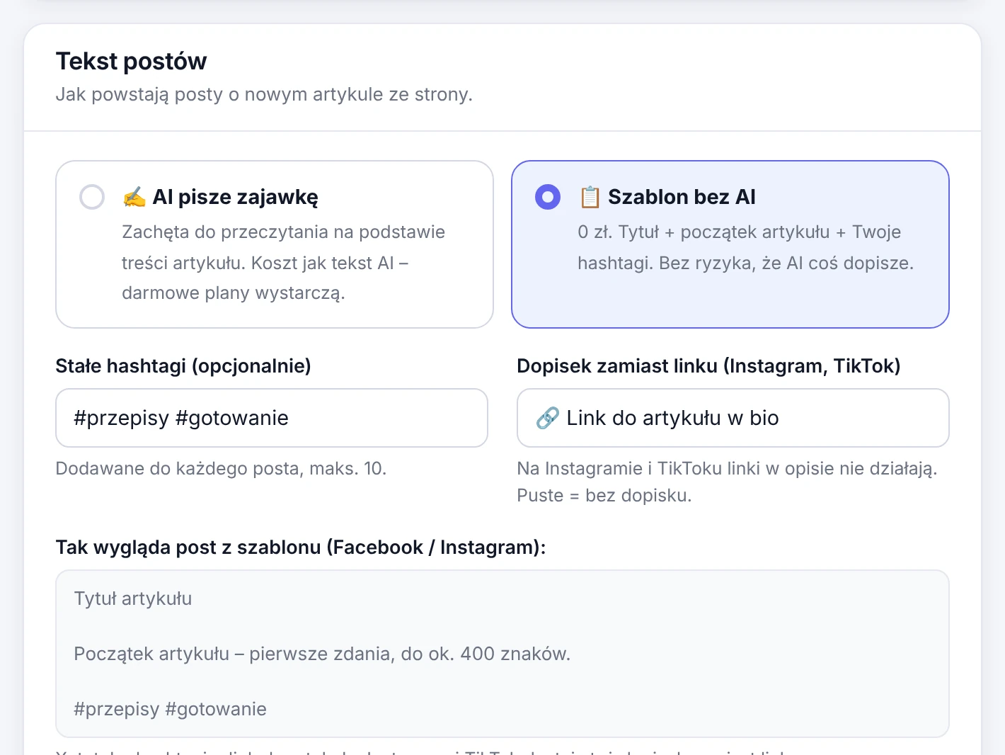 Bot strony: zajawka AI albo szablon bez AI